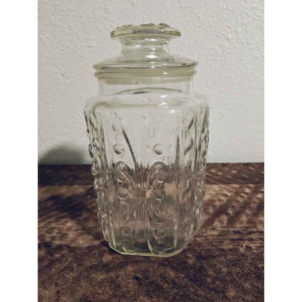 Vintage‎ L.E. Smith Imperial Atterbury Scroll Clear Glass Canister Jar